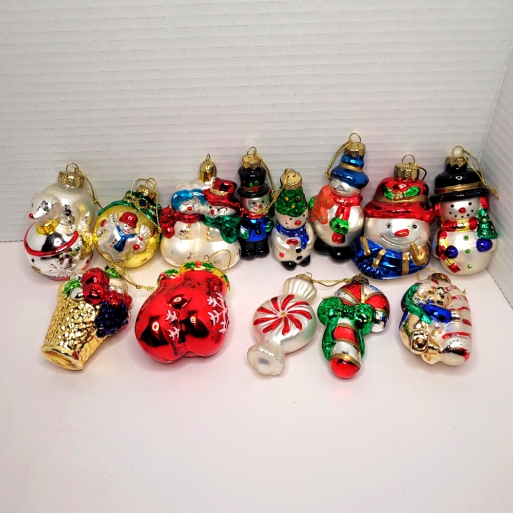 Thomas Pacconi Vintage Glass Ornaments Lot w Snowmen Candy Canes Mittens 13 pcs